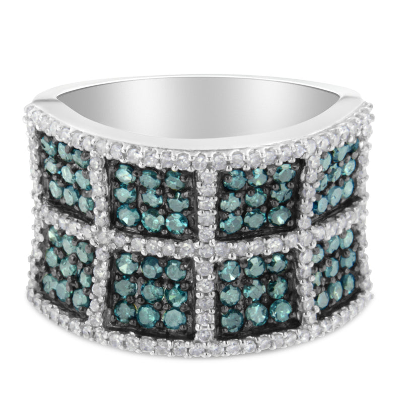 Bids.com 14K White Gold White and Treated Blue Diamond Cocktail Ring (1 1/2 Cttw, H-I Color, I1-I2 Clarity) - Size 6 Rings