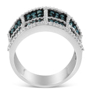 Bids.com 14K White Gold White and Treated Blue Diamond Cocktail Ring (1 1/2 Cttw, H-I Color, I1-I2 Clarity) - Size 6 Rings