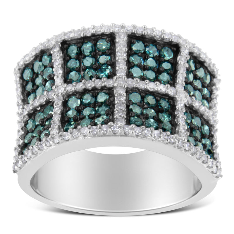 Bids.com 14K White Gold White and Treated Blue Diamond Cocktail Ring (1 1/2 Cttw, H-I Color, I1-I2 Clarity) - Size 6 Rings