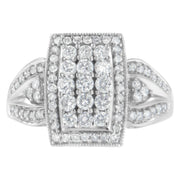 Bids.com 10K White Gold 1.0 Cttw Diamond Rectangular Cushion Shaped Cluster Halo Flared Band Cocktail Fashion Ring (H-I Color, SI2-I1 Clarity) - Size 7 Rings