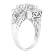 Bids.com 10K White Gold 1.0 Cttw Diamond Rectangular Cushion Shaped Cluster Halo Flared Band Cocktail Fashion Ring (H-I Color, SI2-I1 Clarity) - Size 7 Rings