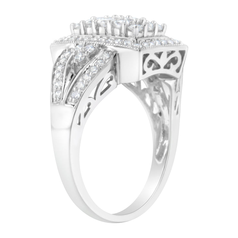 Bids.com 10K White Gold 1.0 Cttw Diamond Rectangular Cushion Shaped Cluster Halo Flared Band Cocktail Fashion Ring (H-I Color, SI2-I1 Clarity) - Size 7 Rings