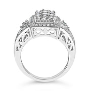 Bids.com 10K White Gold 1.0 Cttw Diamond Rectangular Cushion Shaped Cluster Halo Flared Band Cocktail Fashion Ring (H-I Color, SI2-I1 Clarity) - Size 7 Rings