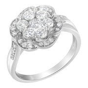 Bids.com 14K White Gold Floral Cluster Diamond Ring (1.0 Cttw, H-I Color, SI2-I1 Clarity) - Size 6 Rings