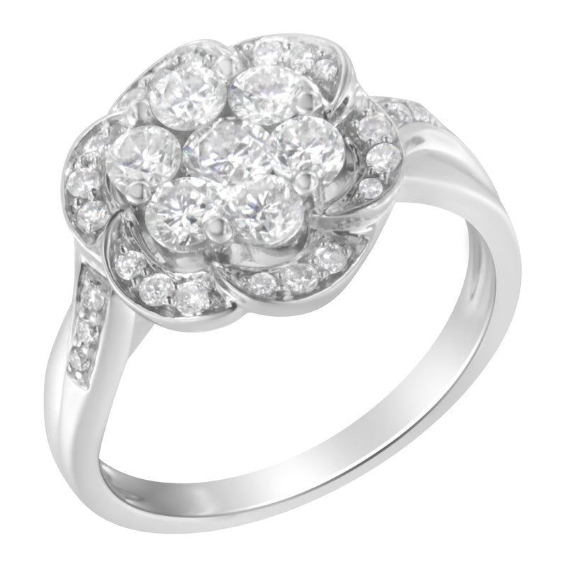 Bids.com 14K White Gold Floral Cluster Diamond Ring (1.0 Cttw, H-I Color, SI2-I1 Clarity) - Size 6 Rings