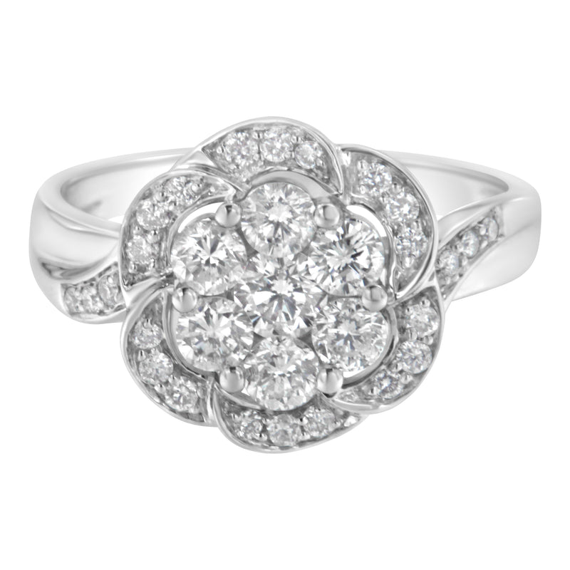 Bids.com 14K White Gold Floral Cluster Diamond Ring (1.0 Cttw, H-I Color, SI2-I1 Clarity) - Size 6 Rings