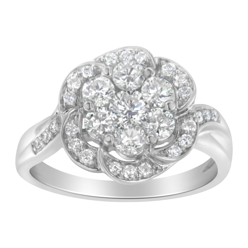 Bids.com 14K White Gold Floral Cluster Diamond Ring (1.0 Cttw, H-I Color, SI2-I1 Clarity) - Size 6 Rings