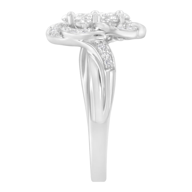 Bids.com 14K White Gold Floral Cluster Diamond Ring (1.0 Cttw, H-I Color, SI2-I1 Clarity) - Size 6 Rings