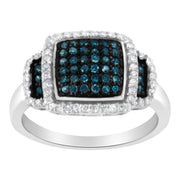 Bids.com Black Rhodium Plated .925 Sterling Silver 1/2 Cttw White & Blue Diamond Square Halo Cocktail Ring (Fancy Blue & H-I Color, I2-I3 Clarity) - SIze 6 Rings