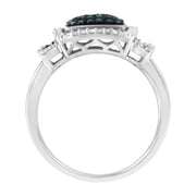 Bids.com Black Rhodium Plated .925 Sterling Silver 1/2 Cttw White & Blue Diamond Square Halo Cocktail Ring (Fancy Blue & H-I Color, I2-I3 Clarity) - SIze 6 Rings