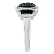 Bids.com Black Rhodium Plated .925 Sterling Silver 1/2 Cttw White & Blue Diamond Square Halo Cocktail Ring (Fancy Blue & H-I Color, I2-I3 Clarity) - SIze 6 Rings