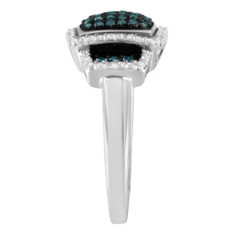 Bids.com Black Rhodium Plated .925 Sterling Silver 1/2 Cttw White & Blue Diamond Square Halo Cocktail Ring (Fancy Blue & H-I Color, I2-I3 Clarity) - SIze 6 Rings