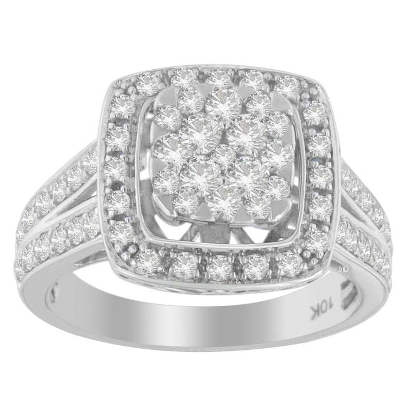 Bids.com 10K White Gold Diamond Cluster Ring (1 Cttw, H-I Color, SI2-I1 Clarity) - Size 6-1/2 Rings