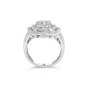 Bids.com 14K White Gold 1.0 Cttw Round & Baguette Cut Diamond Floral Cluster Quatrefoil Channel Set Band Cocktail Statement Ring (H-I Color, SI2-I1 Clarity) - Size 6-3/4 Rings
