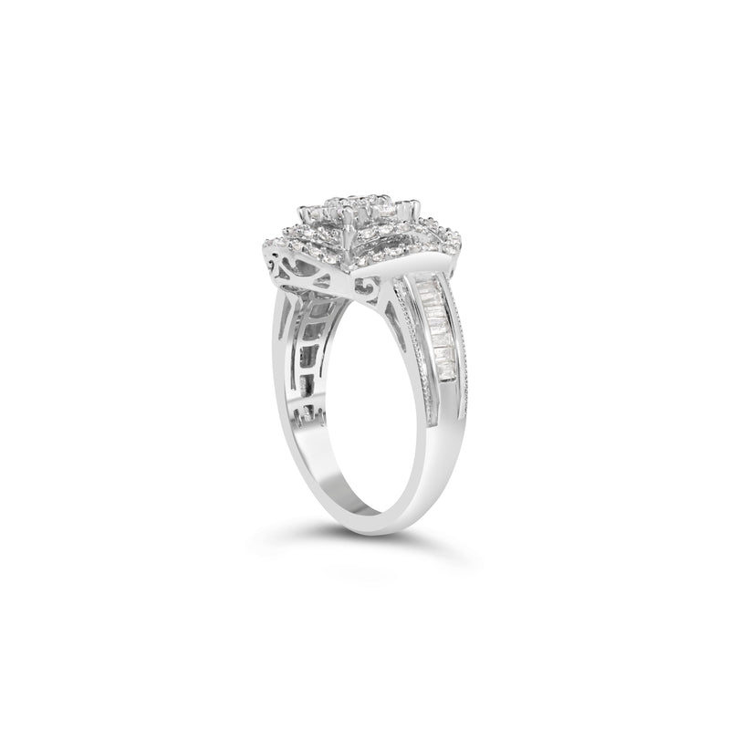 Bids.com 14K White Gold 1.0 Cttw Round & Baguette Cut Diamond Floral Cluster Quatrefoil Channel Set Band Cocktail Statement Ring (H-I Color, SI2-I1 Clarity) - Size 6-3/4 Rings