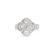 Bids.com 14K White Gold 1.0 Cttw Round & Baguette Cut Diamond Floral Cluster Quatrefoil Channel Set Band Cocktail Statement Ring (H-I Color, SI2-I1 Clarity) - Size 6-3/4 Rings