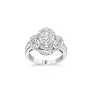 Bids.com 14K White Gold 1.0 Cttw Round & Baguette Cut Diamond Floral Cluster Quatrefoil Channel Set Band Cocktail Statement Ring (H-I Color, SI2-I1 Clarity) - Size 6-3/4 Rings