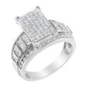 Bids.com 14K White Gold 2.0 Cttw Mixed-Cut Diamond Rectangle Invisible-Set Composite Cluster Ring with Bar- and Channel-Set Band (H-I Color, SI2-I1 Clarity) - Size 5 Rings