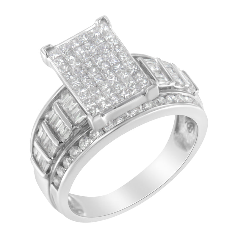 Bids.com 14K White Gold 2.0 Cttw Mixed-Cut Diamond Rectangle Invisible-Set Composite Cluster Ring with Bar- and Channel-Set Band (H-I Color, SI2-I1 Clarity) - Size 5 Rings