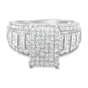 Bids.com 14K White Gold 2.0 Cttw Mixed-Cut Diamond Rectangle Invisible-Set Composite Cluster Ring with Bar- and Channel-Set Band (H-I Color, SI2-I1 Clarity) - Size 5 Rings