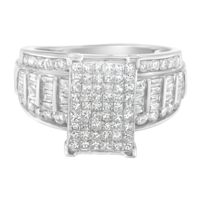 Bids.com 14K White Gold 2.0 Cttw Mixed-Cut Diamond Rectangle Invisible-Set Composite Cluster Ring with Bar- and Channel-Set Band (H-I Color, SI2-I1 Clarity) - Size 5 Rings