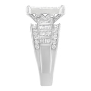 Bids.com 14K White Gold 2.0 Cttw Mixed-Cut Diamond Rectangle Invisible-Set Composite Cluster Ring with Bar- and Channel-Set Band (H-I Color, SI2-I1 Clarity) - Size 5 Rings