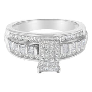 Bids.com 14K White Gold 1.0 Cttw Mixed-Cut Diamond Rectangle Invisible-Set Composite Cluster Ring with Bar- and Channel-Set Band (H-I Color, SI2-I1 Clarity) - Size 7 Rings