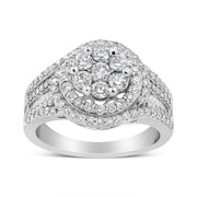 Bids.com 14K White Gold 1 1/2 Cttw Diamond Floral Cluster and Studded Shank Halo Ring (H-I Color, SI2-I1 Clarity) - Ring Size 7 Rings
