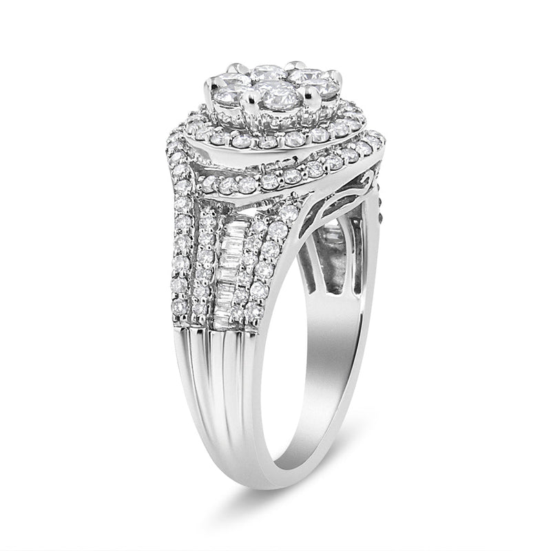 Bids.com 14K White Gold 1 1/2 Cttw Diamond Floral Cluster and Studded Shank Halo Ring (H-I Color, SI2-I1 Clarity) - Ring Size 7 Rings