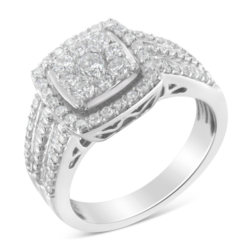 Bids.com 10K White Gold Diamond Cluster Ring (1 Cttw, H-I Color, I1-I2 Clarity) - Size 6-3/4 Rings