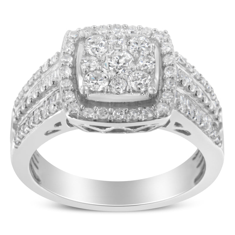 Bids.com 10K White Gold Diamond Cluster Ring (1 Cttw, H-I Color, I1-I2 Clarity) - Size 6-3/4 Rings