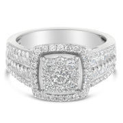 Bids.com 10K White Gold Diamond Cluster Ring (1 Cttw, H-I Color, I1-I2 Clarity) - Size 6-3/4 Rings