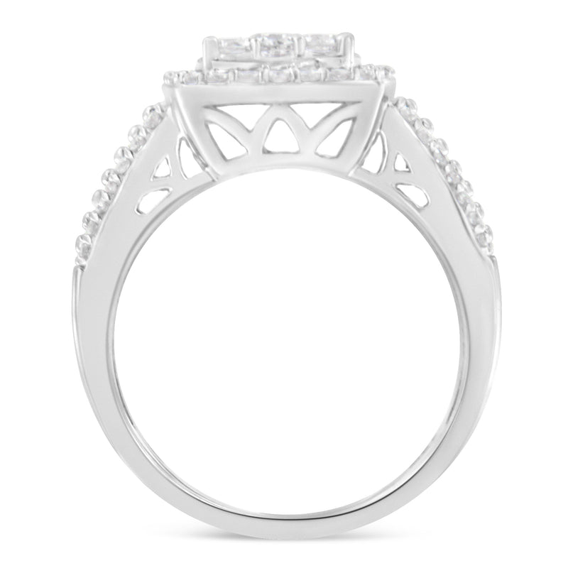Bids.com 10K White Gold Diamond Cluster Ring (1 Cttw, H-I Color, I1-I2 Clarity) - Size 6-3/4 Rings