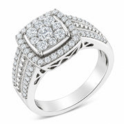 Bids.com 10K White Gold Diamond Cluster Ring (1 Cttw, H-I Color, I1-I2 Clarity) - Size 6-3/4 Rings White Smoke 7 / White.Gold,7.25 / White.Gold,6.75 / White.Gold