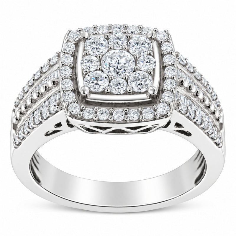 Bids.com 10K White Gold Diamond Cluster Ring (1 Cttw, H-I Color, I1-I2 Clarity) - Size 6-3/4 Rings White Smoke 7 / White.Gold,7.25 / White.Gold,6.75 / White.Gold