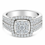 Bids.com 10K White Gold Diamond Cluster Ring (1 Cttw, H-I Color, I1-I2 Clarity) - Size 6-3/4 Rings White Smoke 7 / White.Gold,7.25 / White.Gold,6.75 / White.Gold