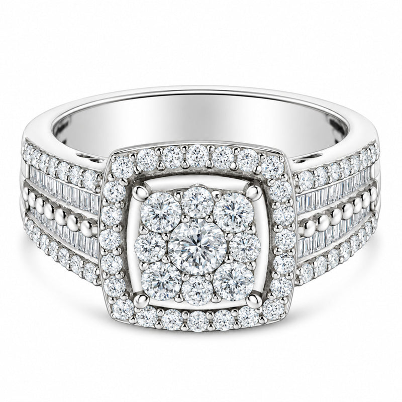Bids.com 10K White Gold Diamond Cluster Ring (1 Cttw, H-I Color, I1-I2 Clarity) - Size 6-3/4 Rings White Smoke 7 / White.Gold,7.25 / White.Gold,6.75 / White.Gold