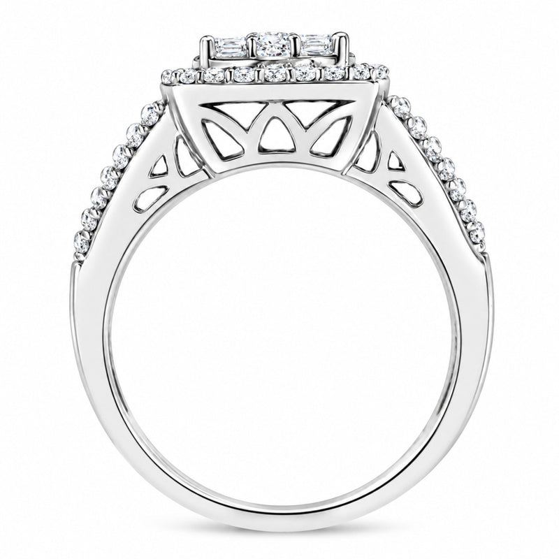 Bids.com 10K White Gold Diamond Cluster Ring (1 Cttw, H-I Color, I1-I2 Clarity) - Size 6-3/4 Rings White Smoke 7 / White.Gold,7.25 / White.Gold,6.75 / White.Gold