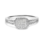 Bids.com .925 Sterling Silver 1/4 Cttw Princess-cut Diamond Composite Ring with Beaded Halo (H-I Color, SI1-SI2 Clarity) - Size 7 Rings