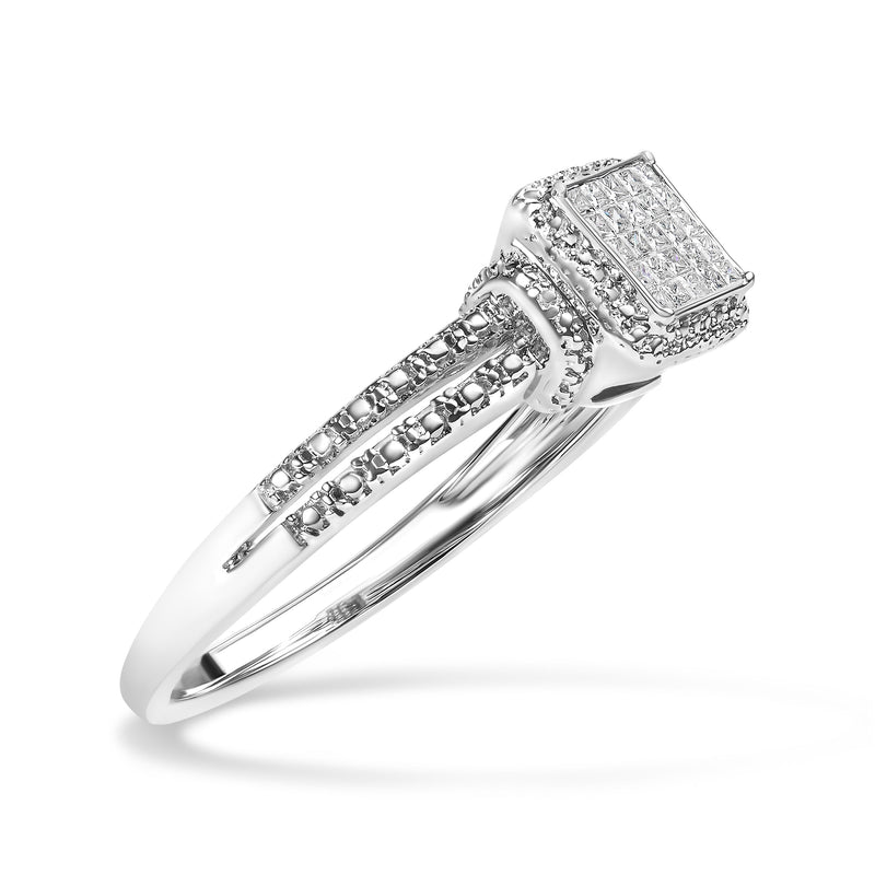 Bids.com .925 Sterling Silver 1/4 Cttw Princess-cut Diamond Composite Ring with Beaded Halo (H-I Color, SI1-SI2 Clarity) - Size 7 Rings