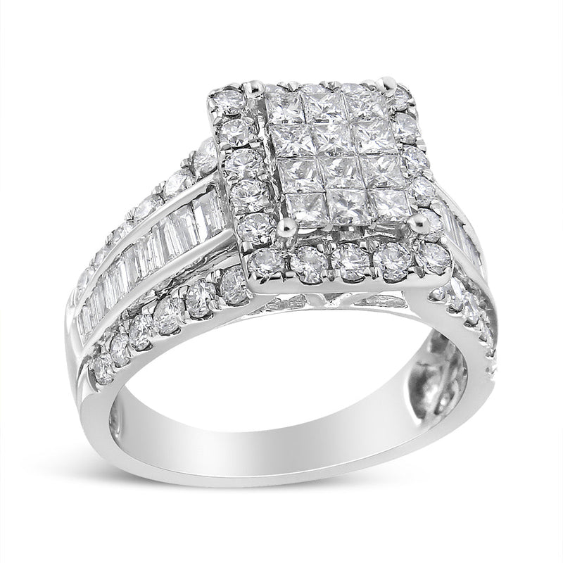 Bids.com 14K White Gold 2.00 Cttw Composite Head with Halo and Side Stones Diamond Ring (H-I Color, SI1-SI2 Clarity) - Ring Size 7 Rings