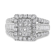 Bids.com 14K White Gold 2.00 Cttw Composite Head with Halo and Side Stones Diamond Ring (H-I Color, SI1-SI2 Clarity) - Ring Size 7 Rings
