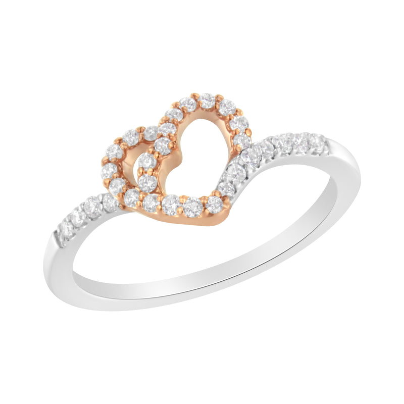 Bids.com 10K Rose Gold over .925 Sterling Silver 1/5 Cttw Diamond Two Tone Open Heart Promise or Fashion Ring (I-J Color, I2-I3 Clarity) - Size 6 Rings