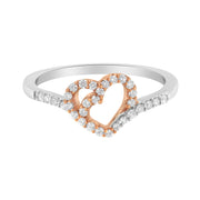 Bids.com 10K Rose Gold over .925 Sterling Silver 1/5 Cttw Diamond Two Tone Open Heart Promise or Fashion Ring (I-J Color, I2-I3 Clarity) - Size 6 Rings