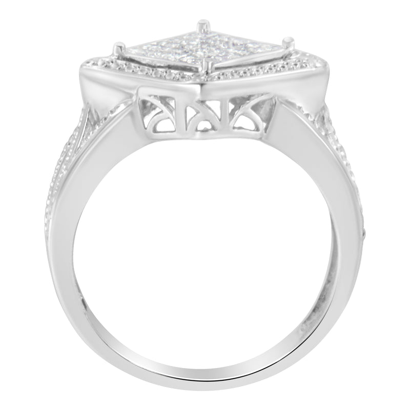 Bids.com .925 Sterling Silver 2/5 Cttw Princess Cut Diamond Square On Point Cluster Composite Cocktail Ring (H-I Color, SI1-SI2 Clarity) - Size 6 Rings