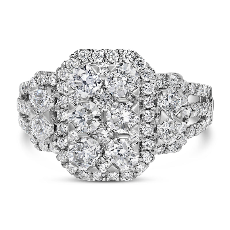 Bids.com 14K White Gold 2 1/4 Cttw Diamond Cocktail Cluster Ring (G-H Color, SI2-I1 Clarity) - Size 7 Rings