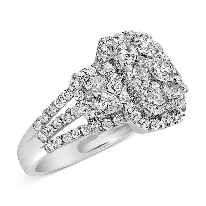 Bids.com 14K White Gold 2 1/4 Cttw Diamond Cocktail Cluster Ring (G-H Color, SI2-I1 Clarity) - Size 7 Rings