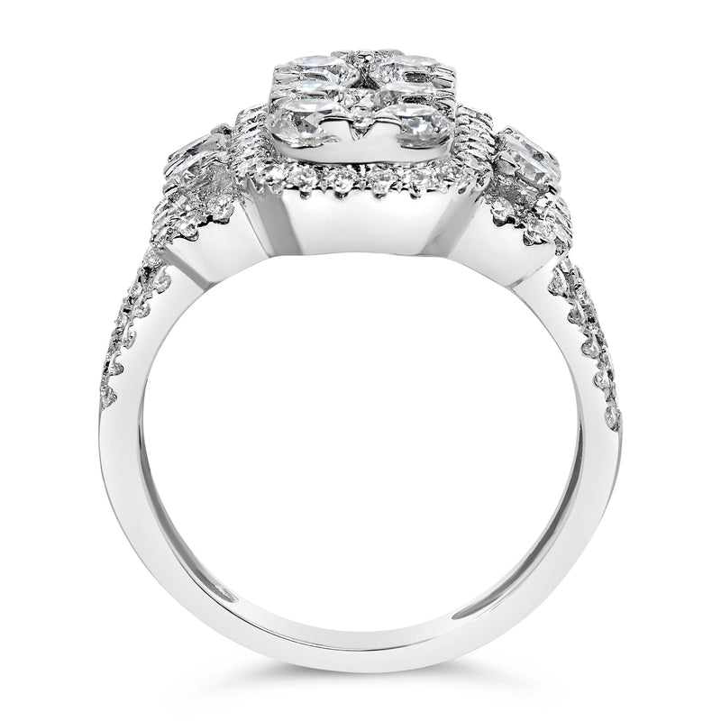 Bids.com 14K White Gold 2 1/4 Cttw Diamond Cocktail Cluster Ring (G-H Color, SI2-I1 Clarity) - Size 7 Rings