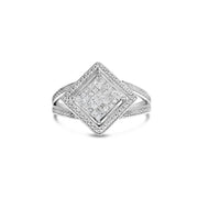 Bids.com .925 Sterling Silver 1/3 Cttw Invisible Set Princess-Cut Diamond Rhombus and Beaded Halo Ring (H-I Color, SI1-SI2 Clarity) - Ring Size 7 Rings