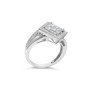 Bids.com .925 Sterling Silver 1/3 Cttw Invisible Set Princess-Cut Diamond Rhombus and Beaded Halo Ring (H-I Color, SI1-SI2 Clarity) - Ring Size 7 Rings